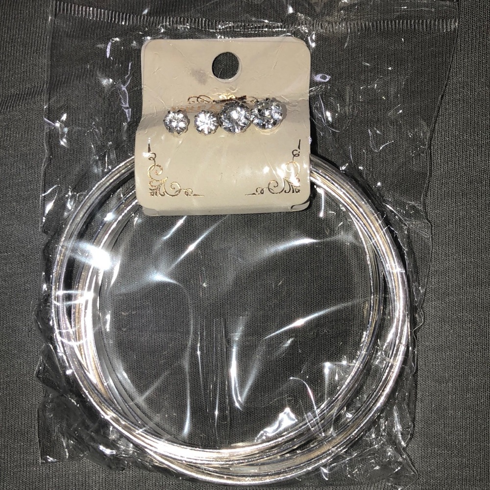 Silver bracelets Bundle w| 2pairs of diamond studs